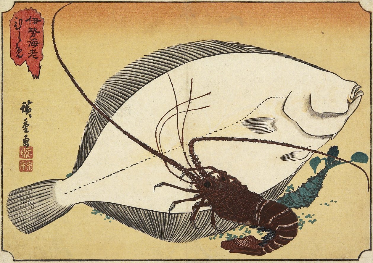 Langoeste en Bot, begin 19e eeuw door Utagawa Hiroshige