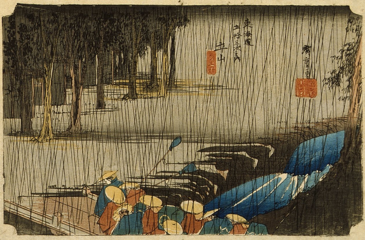 Lenteregen in Tsuchiyama door Utagawa Hiroshige