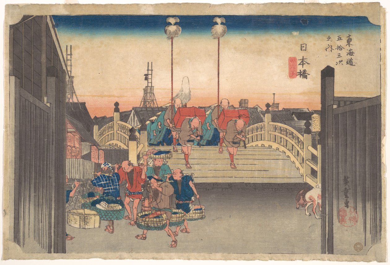 Station 1: Ochtendzicht op Nihonbashi door Utagawa Hiroshige