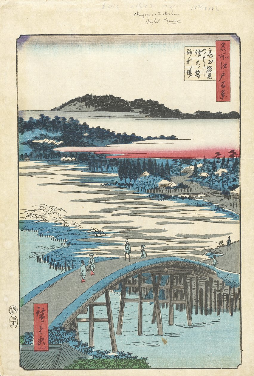 Sugatami-brug, Omokage-brug en Jariba bij Takata door Utagawa Hiroshige