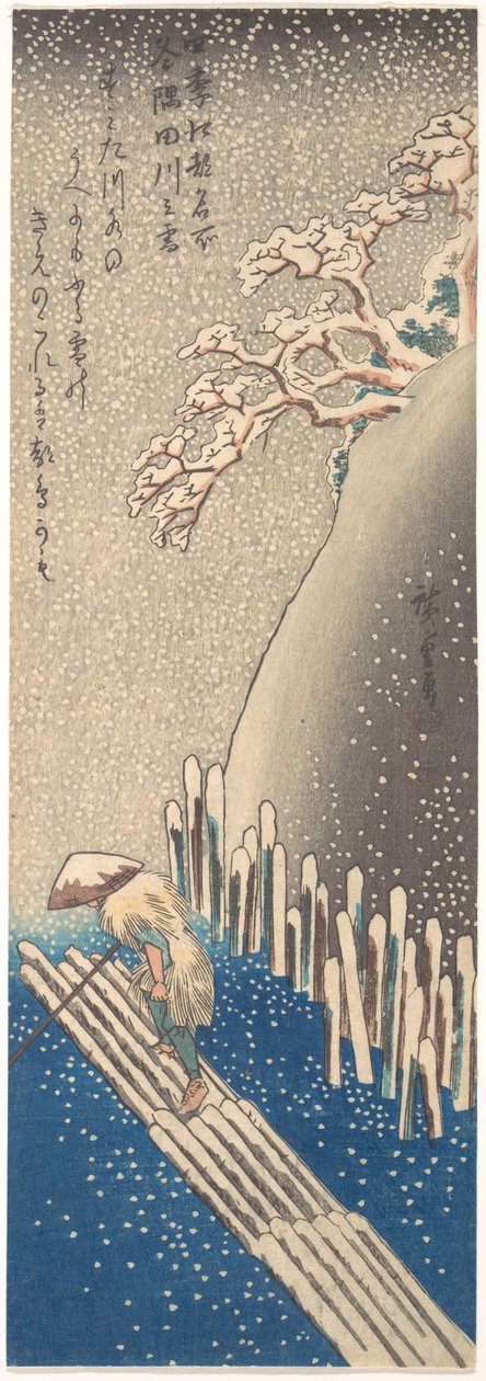 De Sumida-rivier in de sneeuw, uit de serie "Beroemde plaatsen in Edo in de vier seizoenen" door Utagawa Hiroshige
