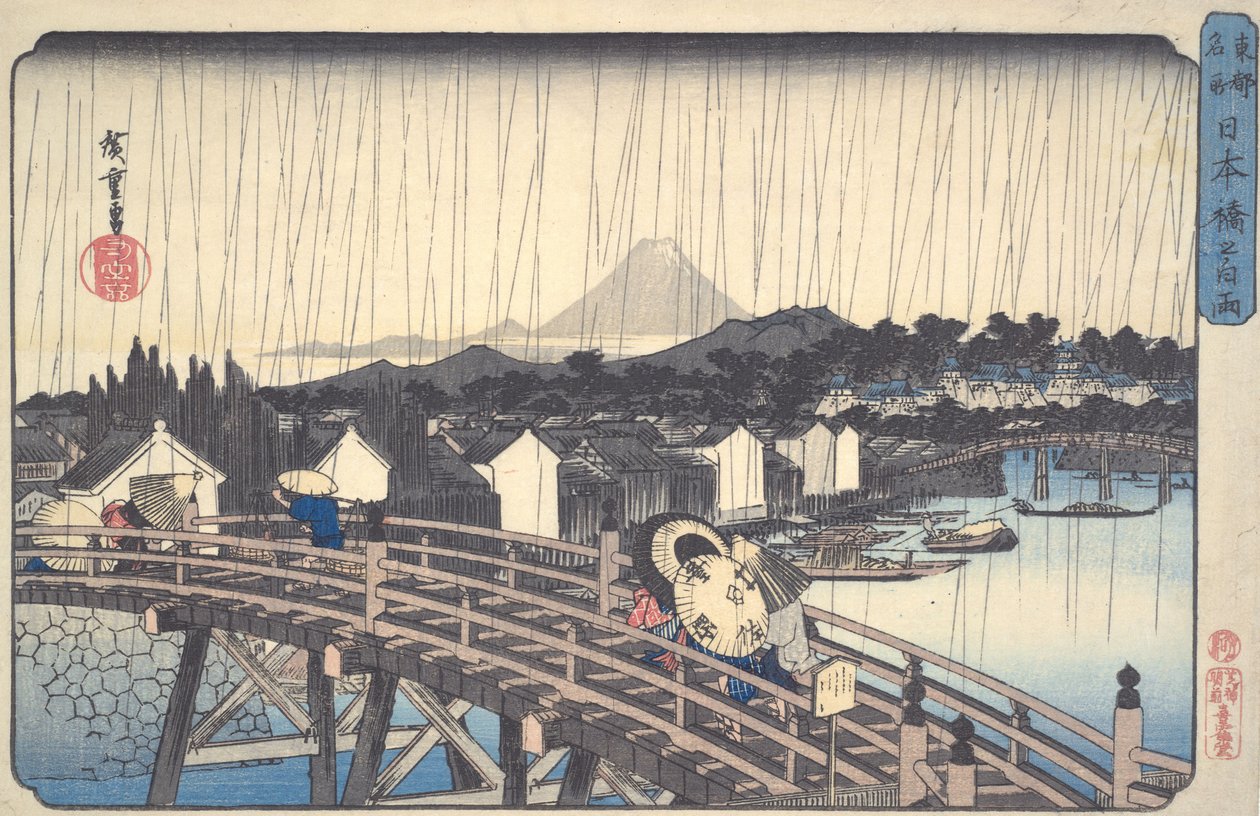 Zonregen bij Nihonbashi, uit de serie Beroemde plaatsen in de oostelijke hoofdstad door Utagawa Hiroshige