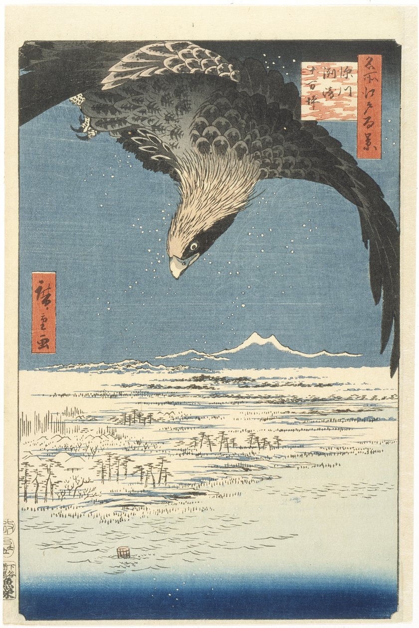 Susaki en de Jmantsubo-vlakte bij Fukagawa uit de serie Honderd beroemde uitzichten van Edo, 1857 door Utagawa Hiroshige