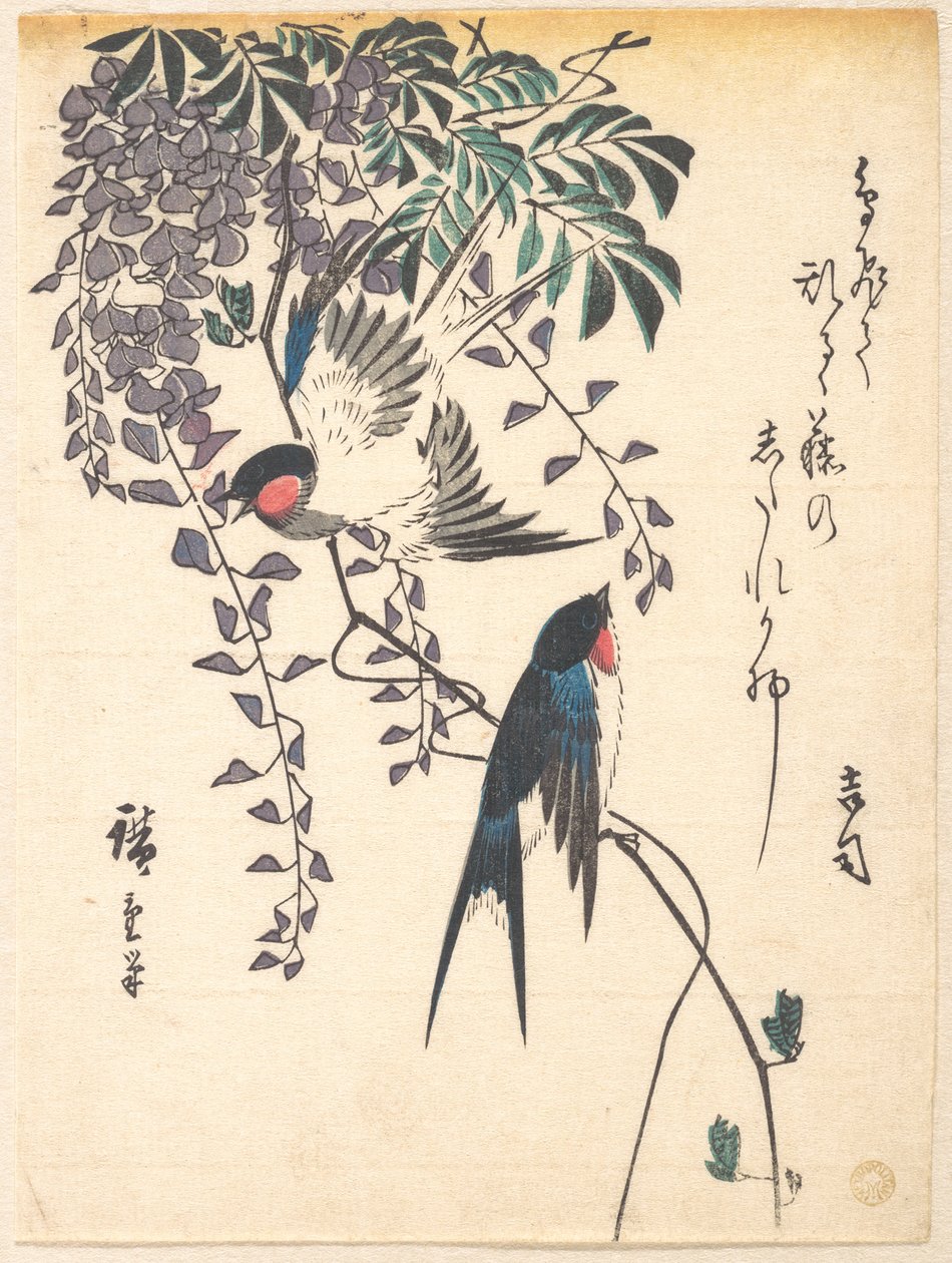 Zwaluw en blauweregen door Utagawa Hiroshige