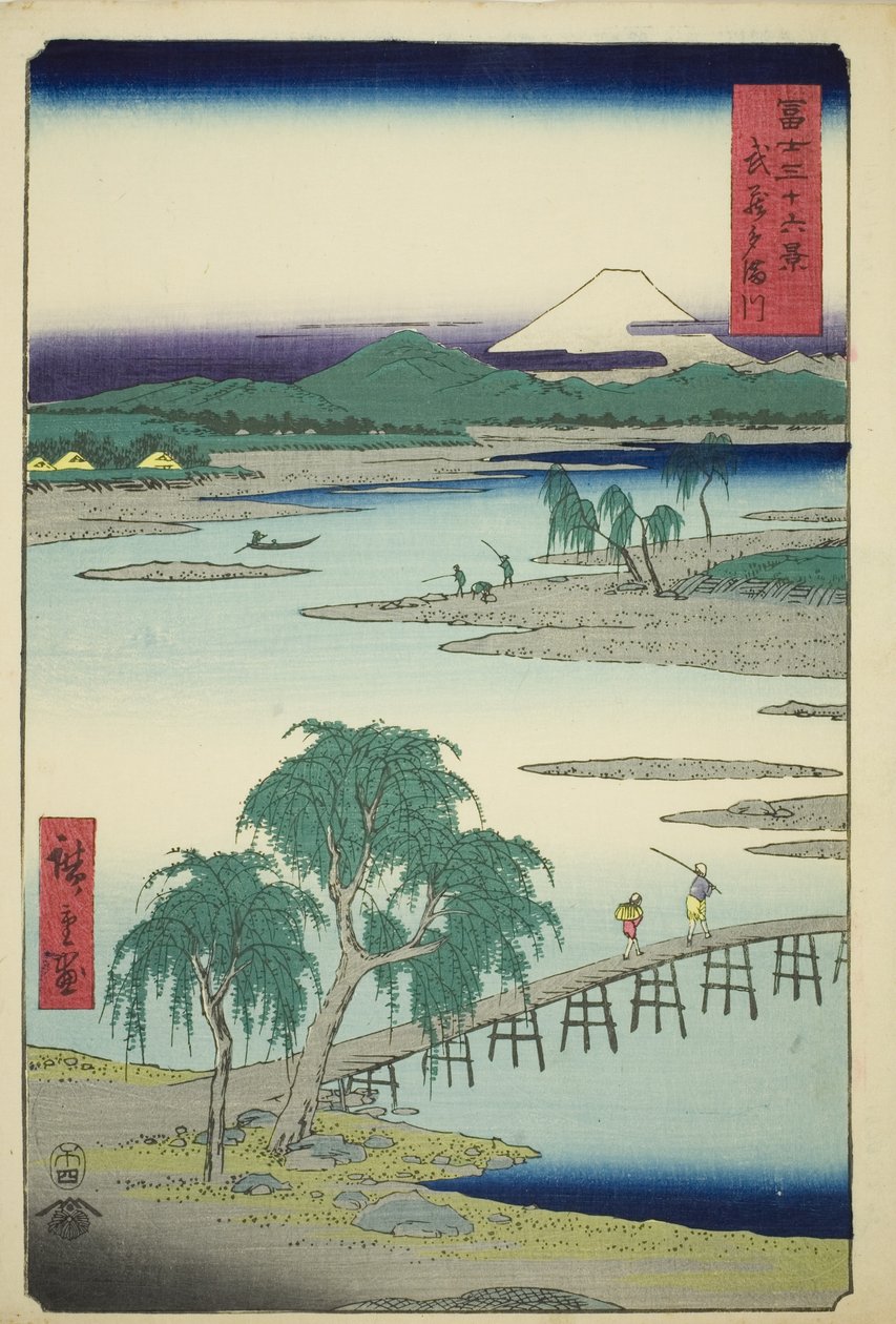 Tama-rivier in de provincie Musashi, uit de serie "Zesendertig Zichten op de Fuji" door Utagawa Hiroshige