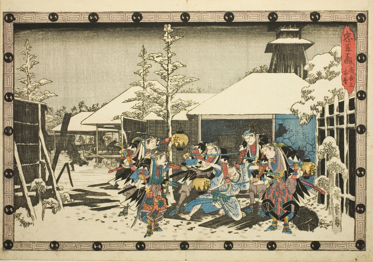 De Nachtelijke Aanval, Deel 3: Missie Volbracht, uit de serie "De Wraak van de Loyale Retainers (Chushingura)" door Utagawa Hiroshige