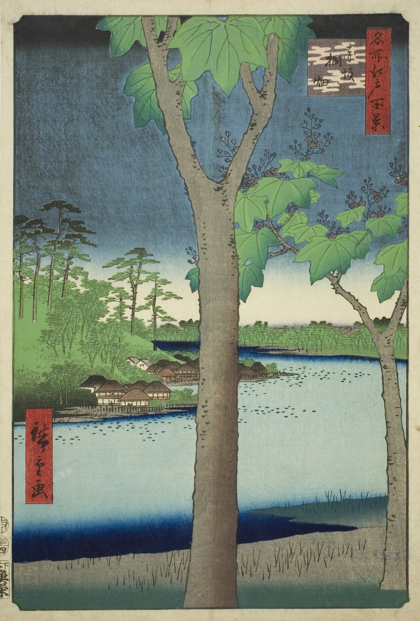 Het Paulownia Bos bij Akasaka, uit de serie "Honderd Beroemde Zichten van Edo" door Utagawa Hiroshige