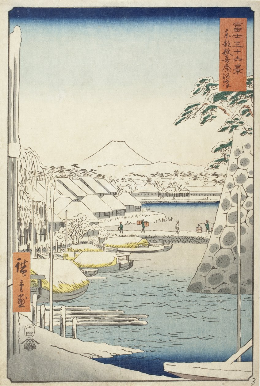De rivieroever bij Sukiya in de Oostelijke Hoofdstad door Utagawa Hiroshige
