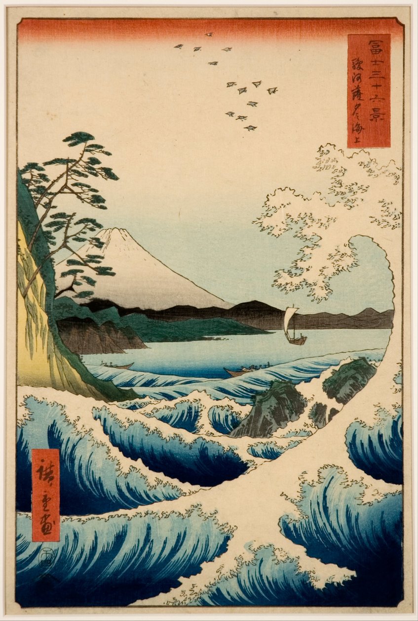 De Zee bij Satta, Suruga Provincie, uit de serie Zesendertig Zichten op de Berg Fuji door Utagawa Hiroshige