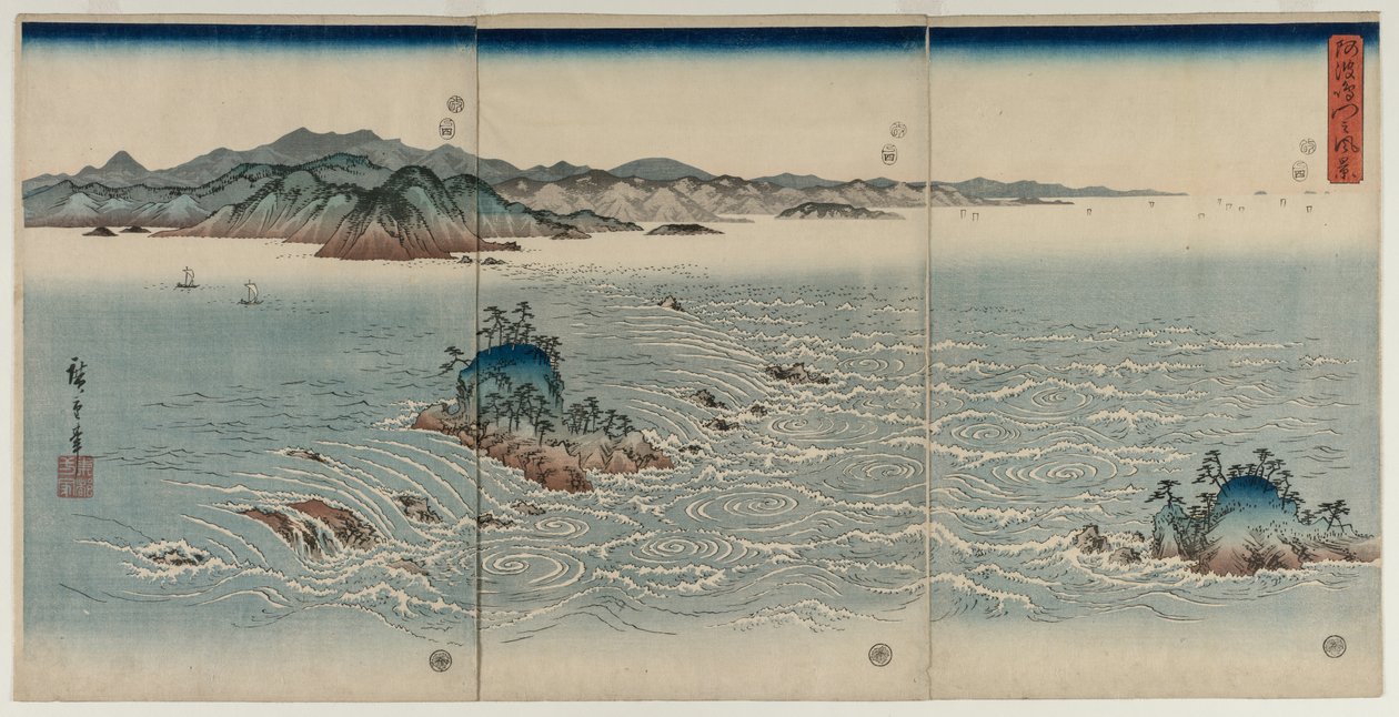 De draaikolken van Awa, 1857 door Utagawa Hiroshige