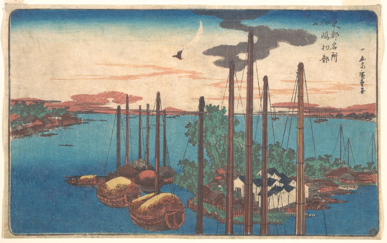 Tsukudajima Hatsu Hototogisu door Utagawa Hiroshige