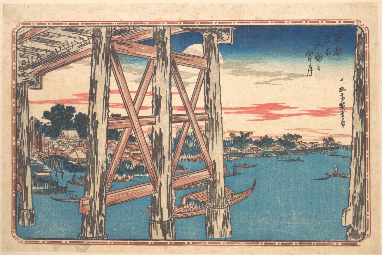 Schemermaanslicht bij de Ryōgoku-brug door Utagawa Hiroshige