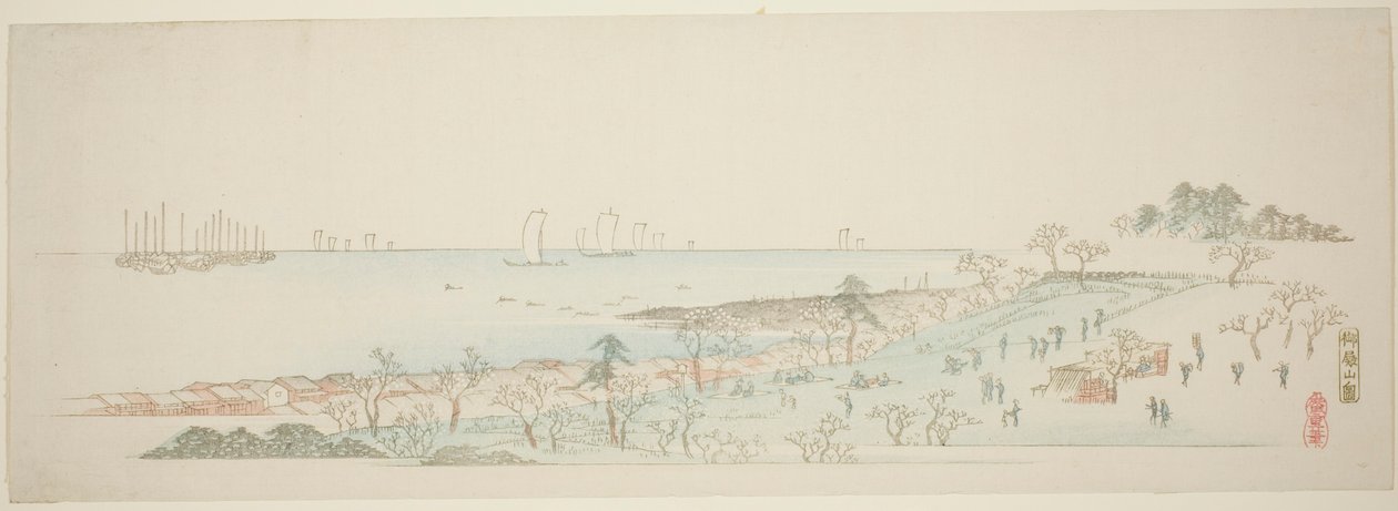 Uitzicht op Goten Hill (Gotenyama no zu), uit de serie "Dertien uitzichten van de omgeving van Edo" door Utagawa Hiroshige