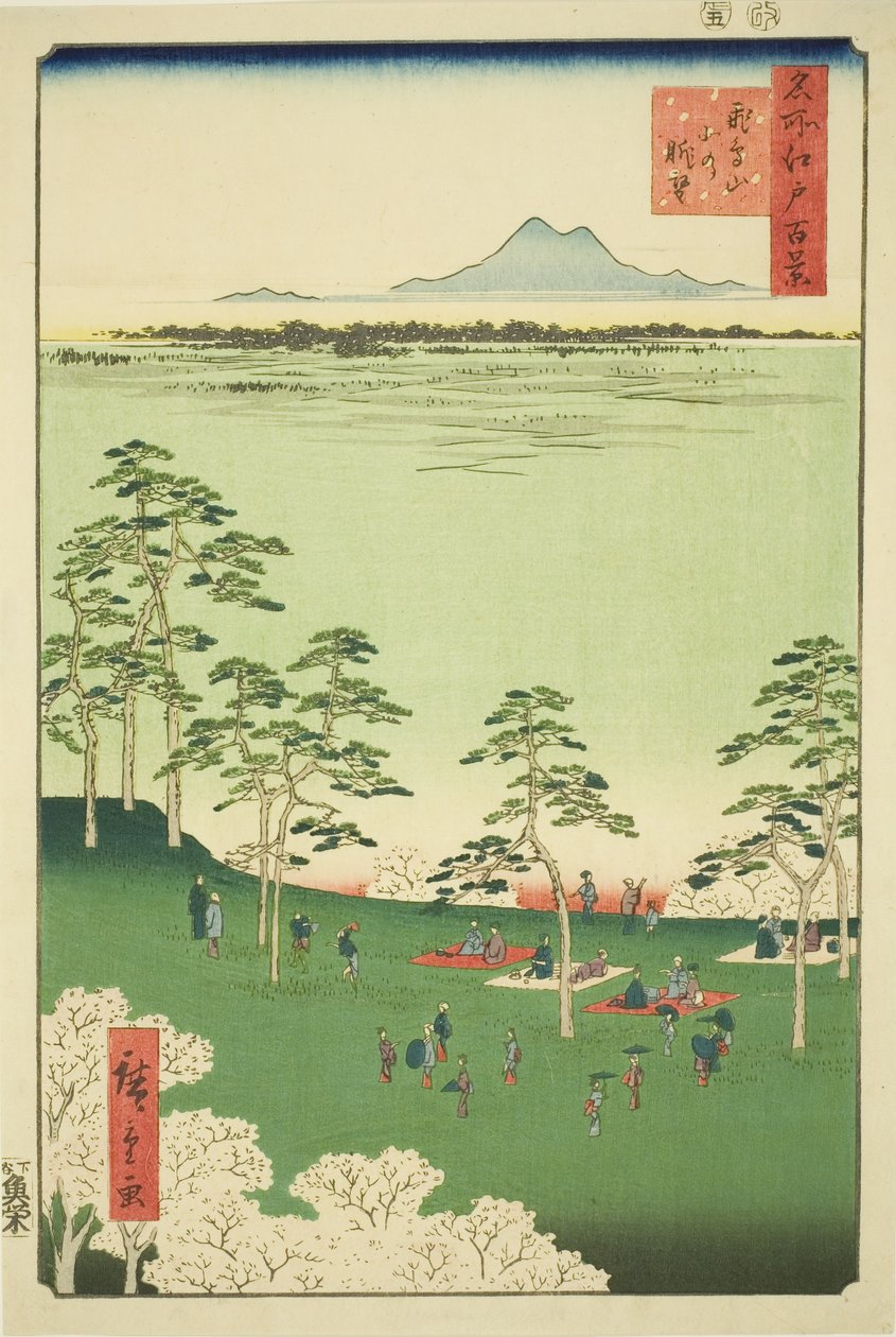 Uitzicht naar het noorden vanaf Asuka Hill (Asukayama kita no chobo), uit de serie "Honderd beroemde gezichten van Edo (Meisho Edo hyakkei)" door Utagawa Hiroshige