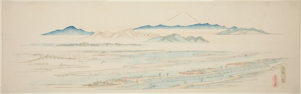 Dorp Tamagawa, uit een ongetitelde serie beroemde zichten van de buitenwijken van Edo door Utagawa Hiroshige