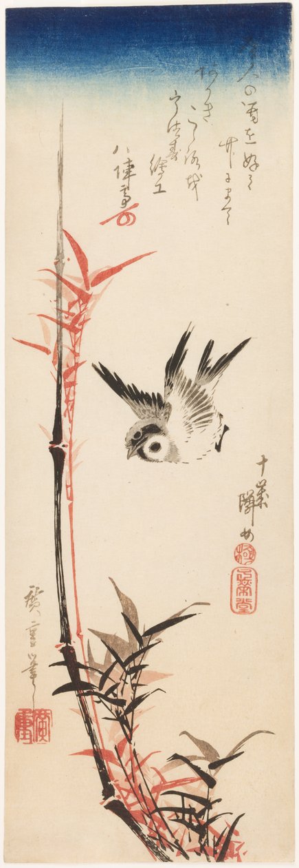 Het musje en de bamboe door Utagawa Hiroshige