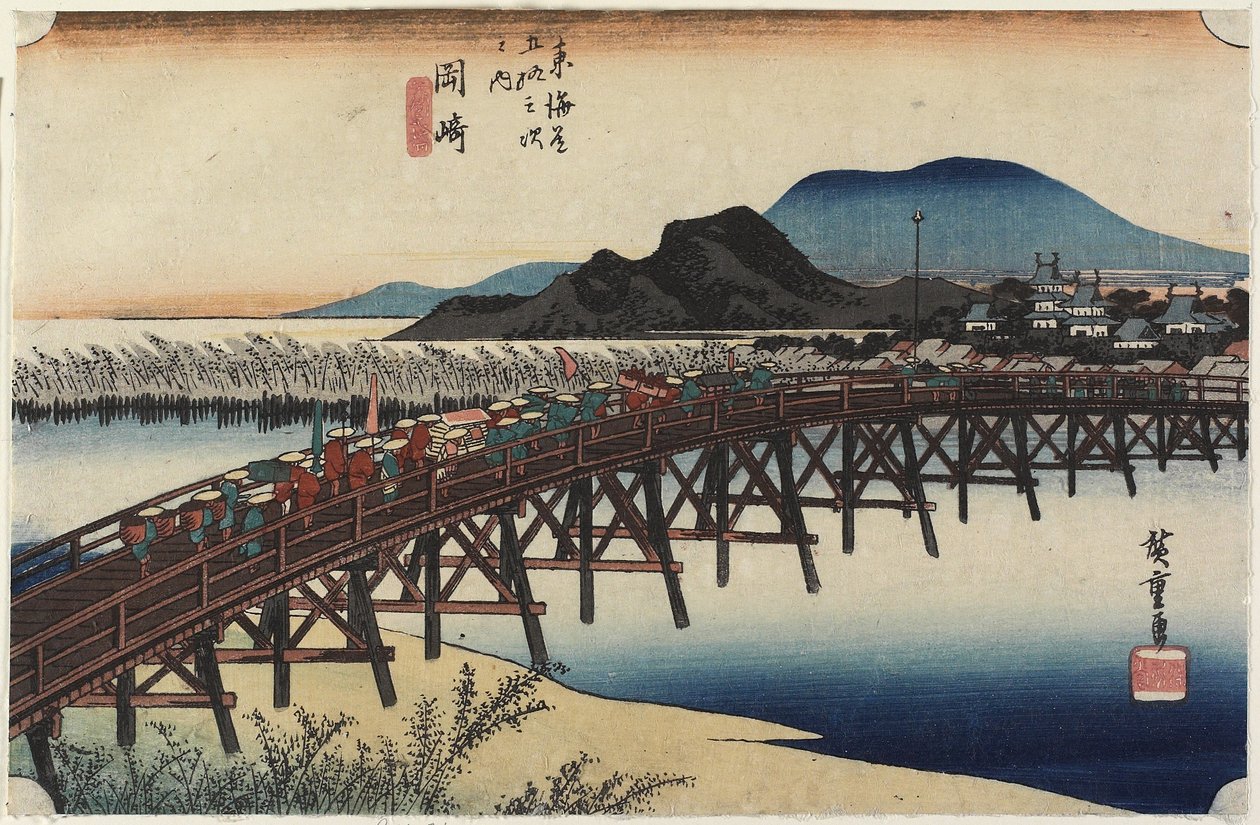 Yahagi Brug, Okazaki, c. 1833 door Utagawa Hiroshige