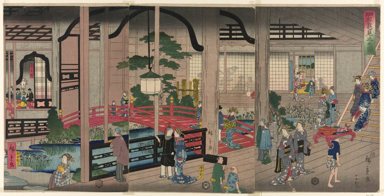 Het interieur van de Gankiro in Yokohama (Yokohama Gankiro mikomi no zu) door Utagawa Hiroshige II