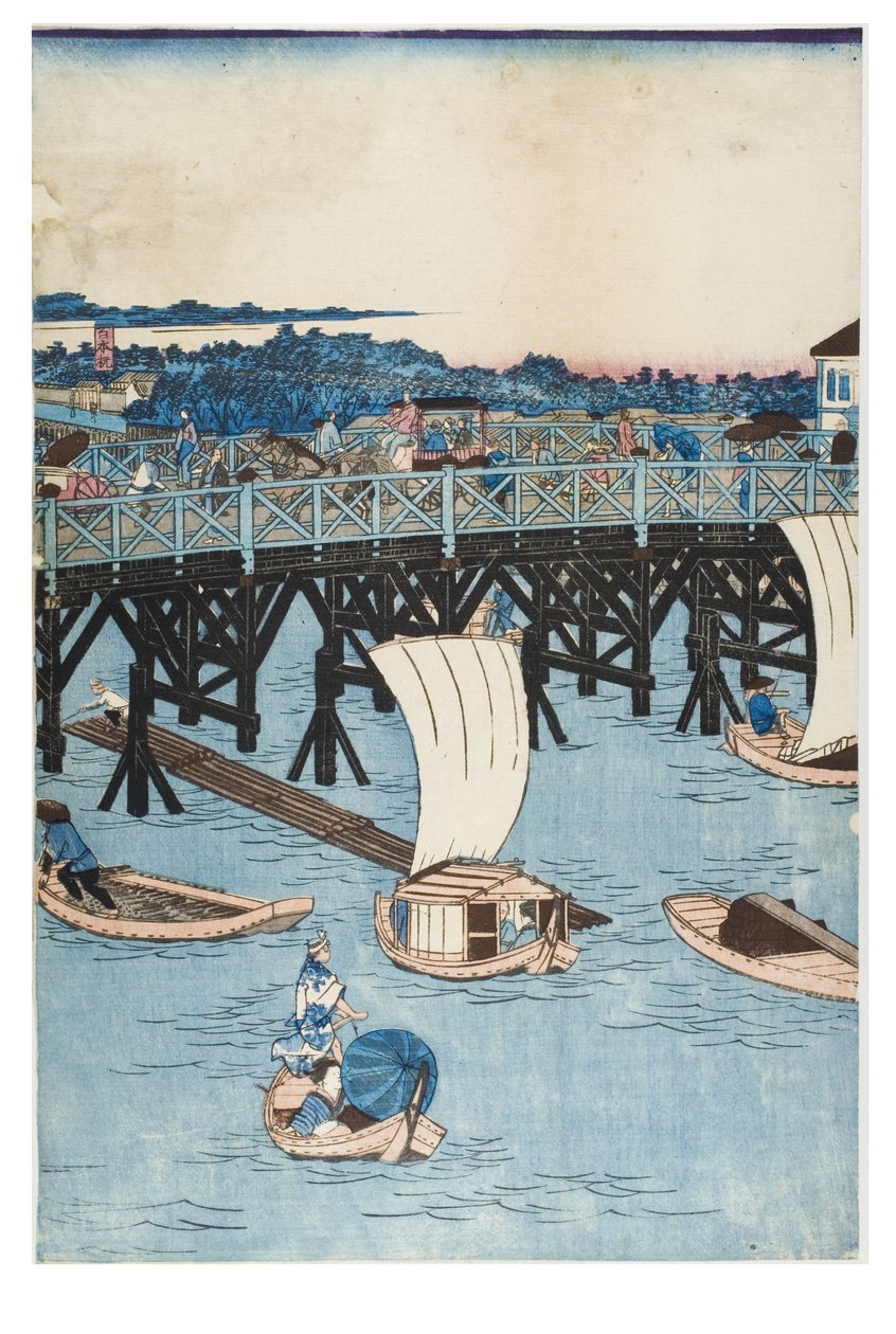 Beroemde plaatsen in Tokio, Echt uitzicht op de Ryogoku-brug door Utagawa II Hiroshige
