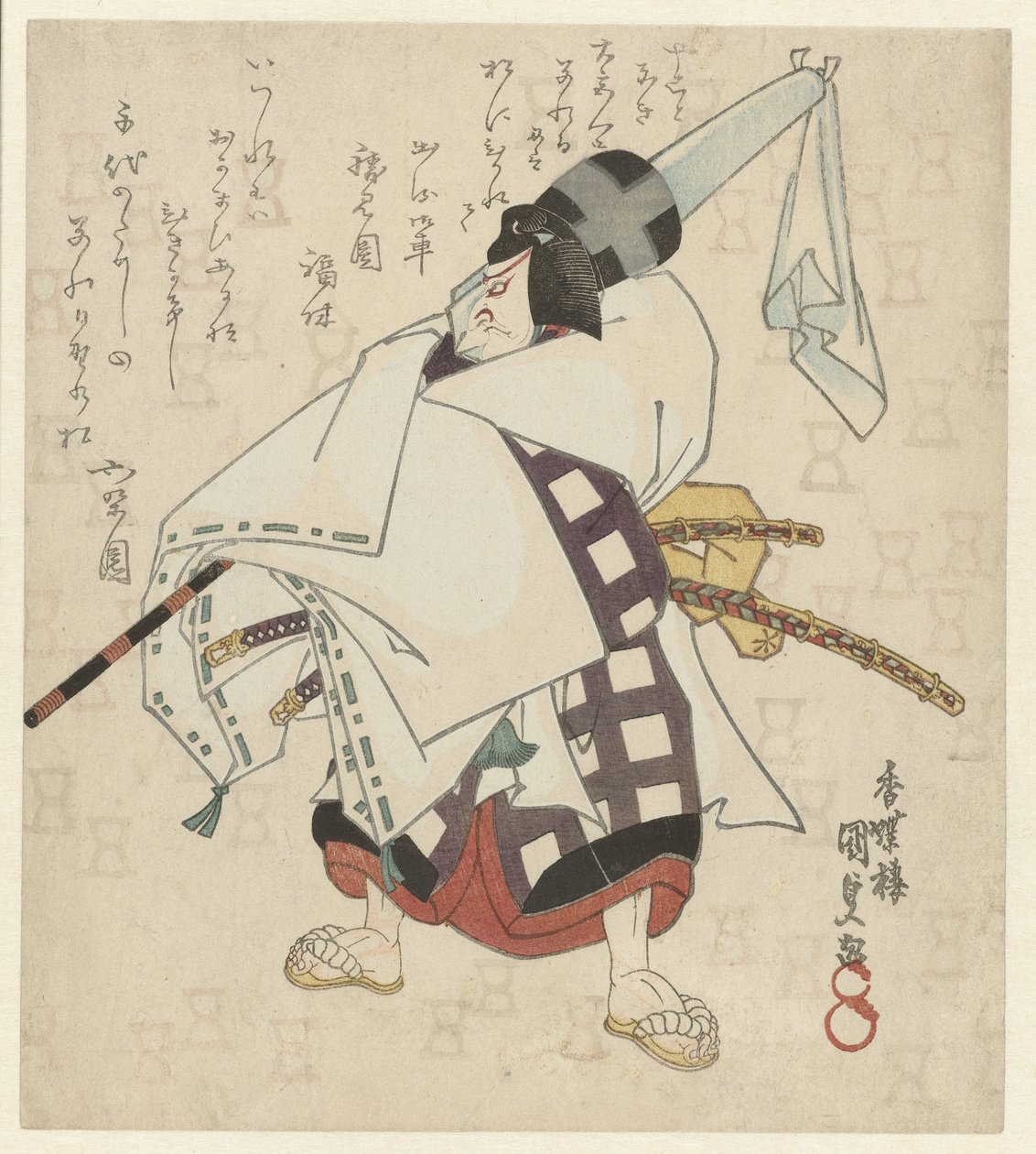 Man met een ingepakte parasol over zijn schouder door Utagawa Kunisada (I)
