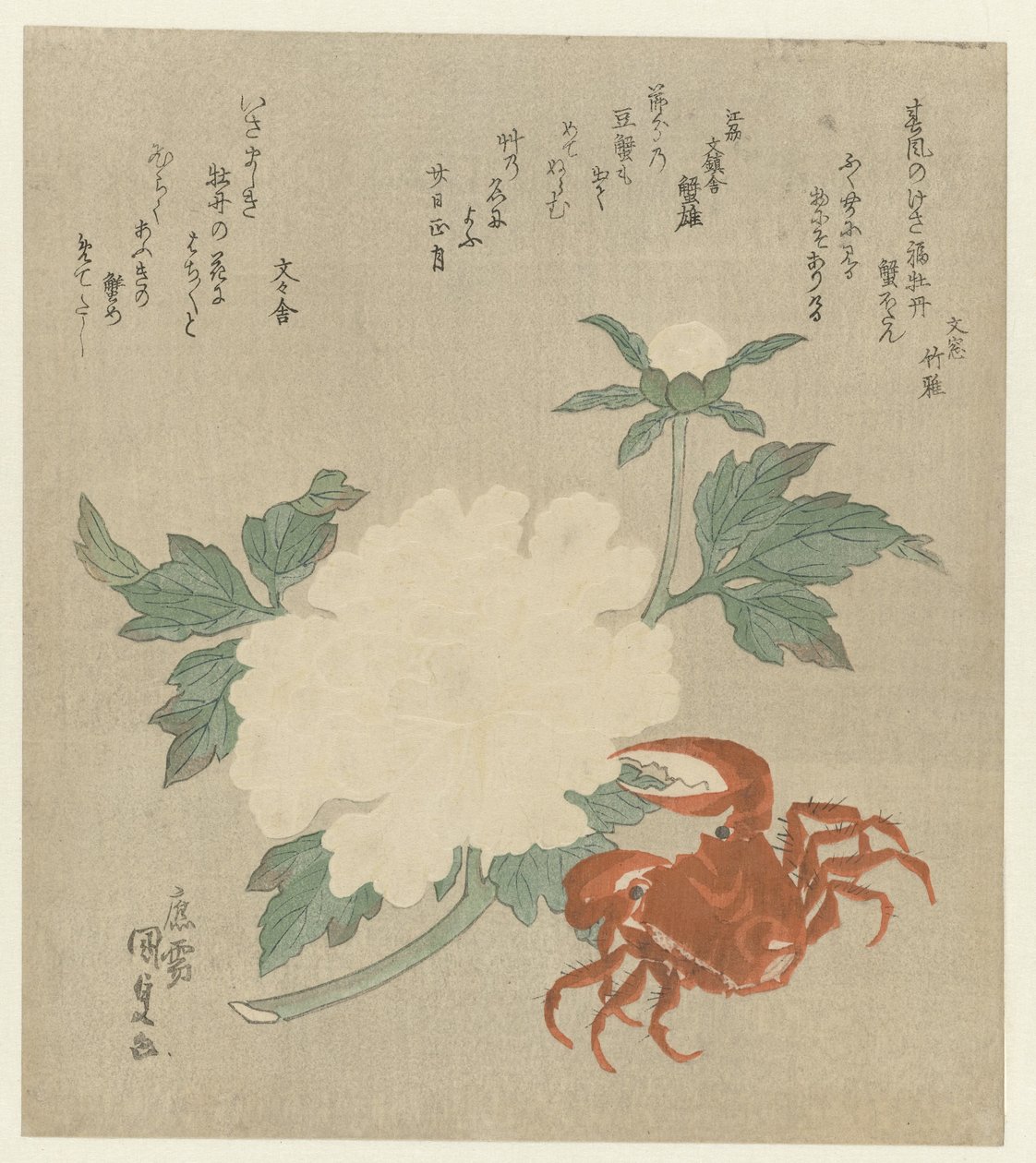Pioenroos met krab door Utagawa Kunisada (I)