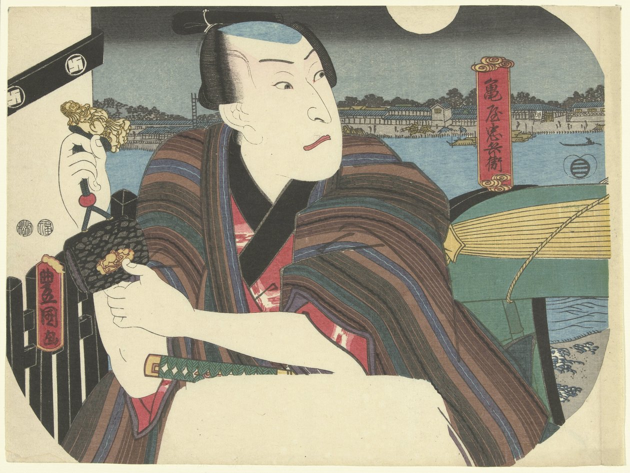 Samoerai bij rivier door Utagawa Kunisada (I)
