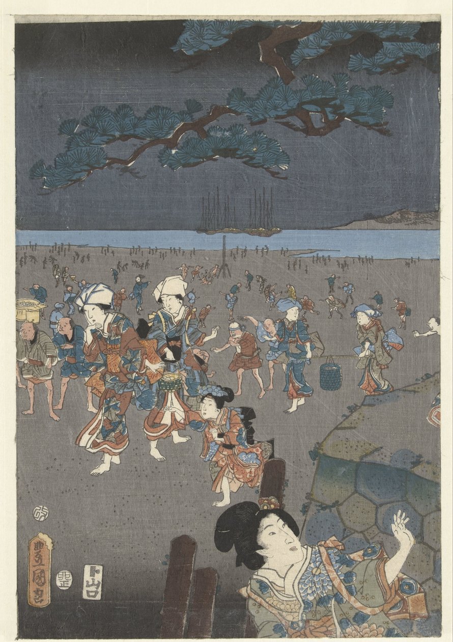 Schelpen rapen op het strand van Akashi door Utagawa Kunisada (I)