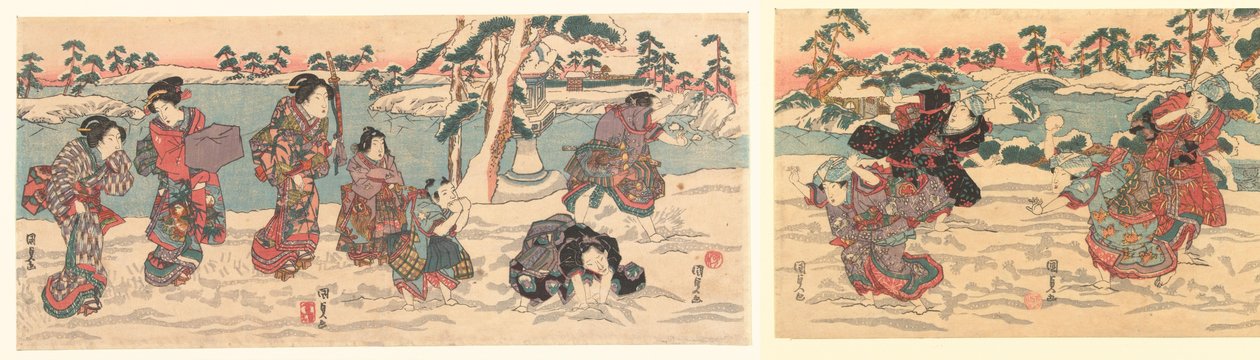 Sneeuwballen gooien door Utagawa Kunisada (I)