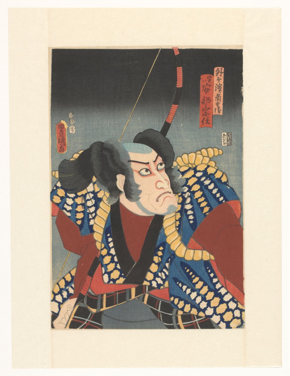 Sotogahama no Nambei met boog op de rug door Utagawa Kunisada (I)