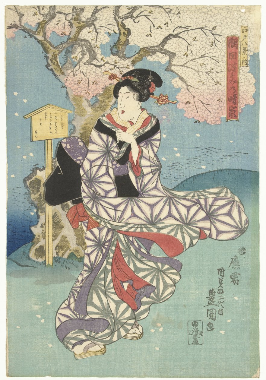 Stormachtige dag aan de Sumida rivier door Utagawa Kunisada (I)