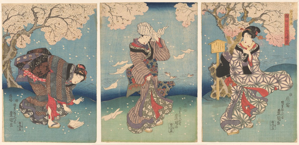 Stormachtige dag aan de Sumida rivier door Utagawa Kunisada (I)