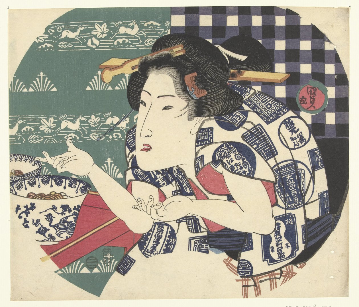 Udon restaurant door Utagawa Kunisada (I)