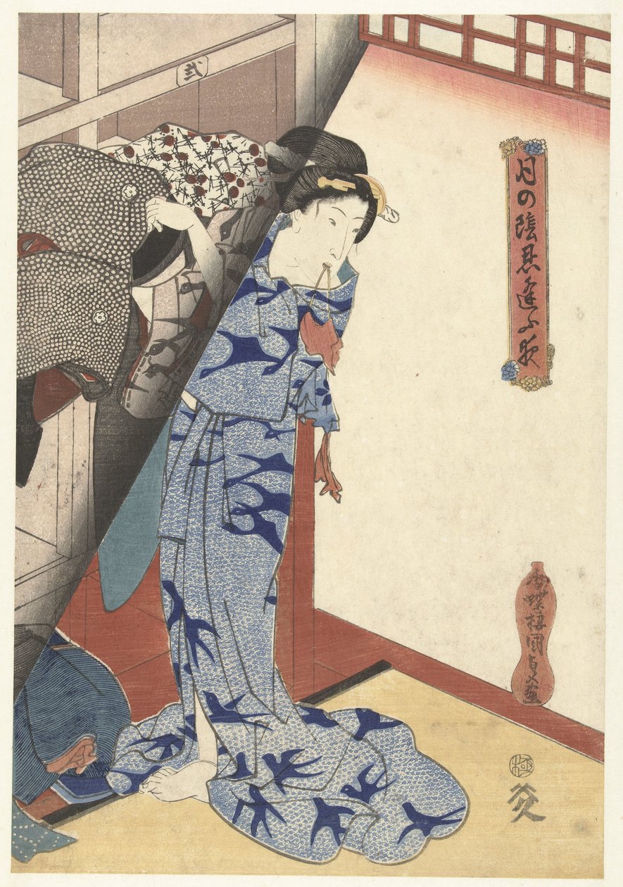 Vrouw een kimono opbergend door Utagawa Kunisada (I)