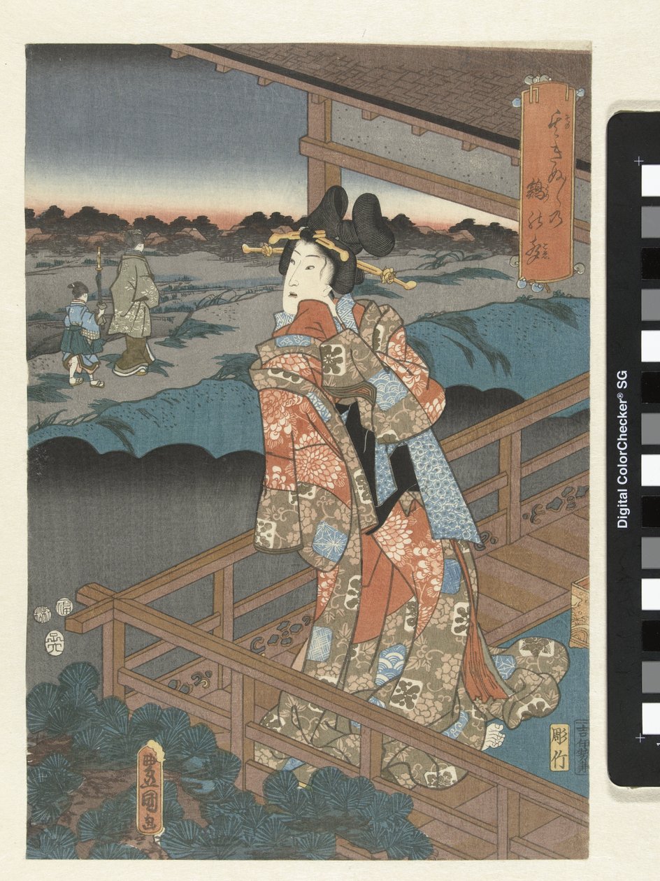 Vrouw op balkon door Utagawa Kunisada (I)