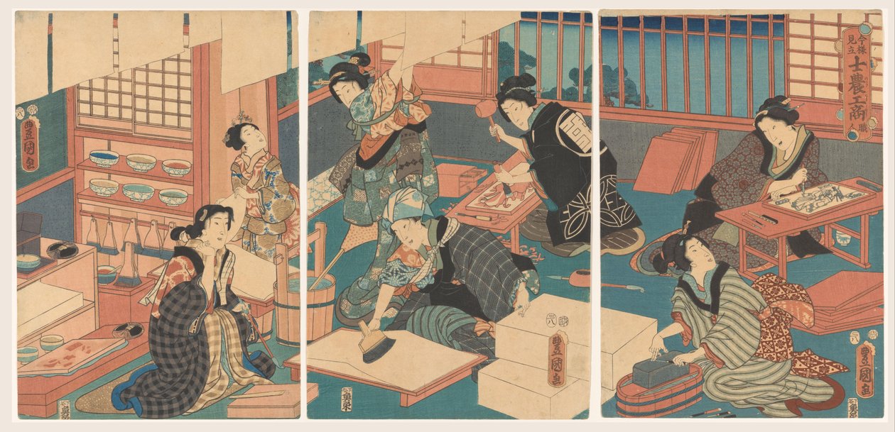 Vrouwen maken prenten door Utagawa Kunisada (I)