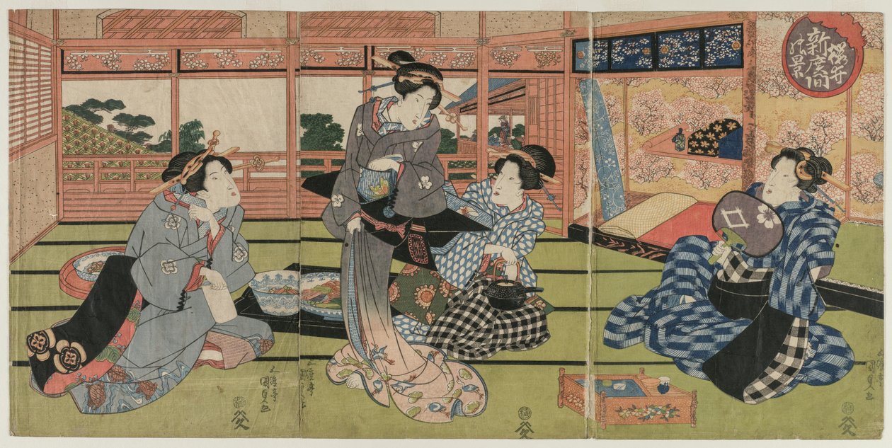 Een uitzicht op de Grote Nieuwe Kamer in Sakurai, begin of midden 1830s door Utagawa Kunisada