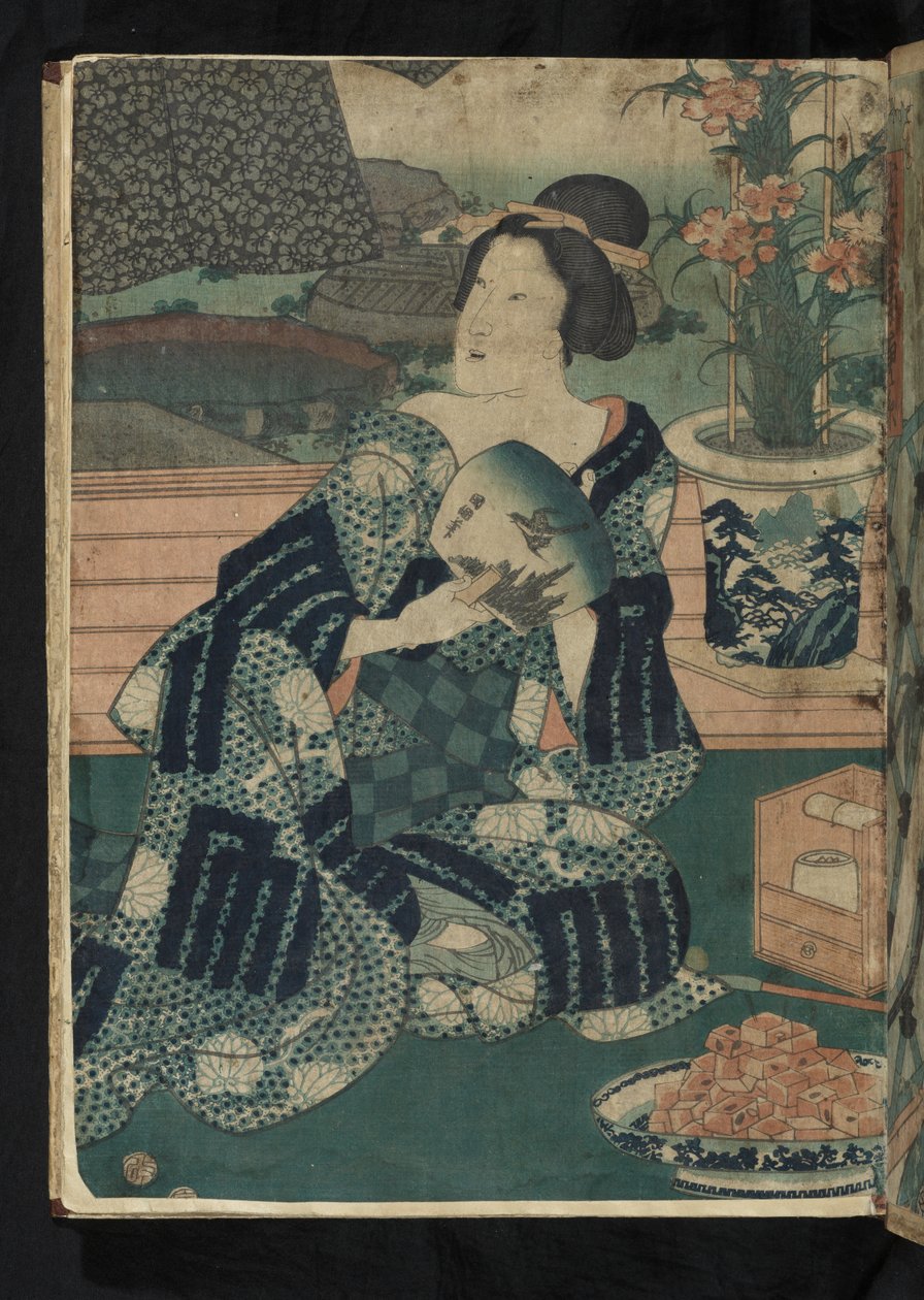 Avant et après - zittende Japanse vrouw die zichzelf koelt uit 