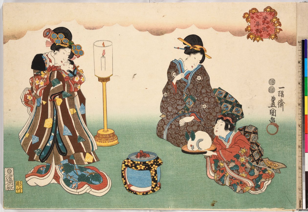 Avondsneeuw Bo-setsu, uit de serie Acht Figurale Zichten Sugata Hakkei door Utagawa Kunisada