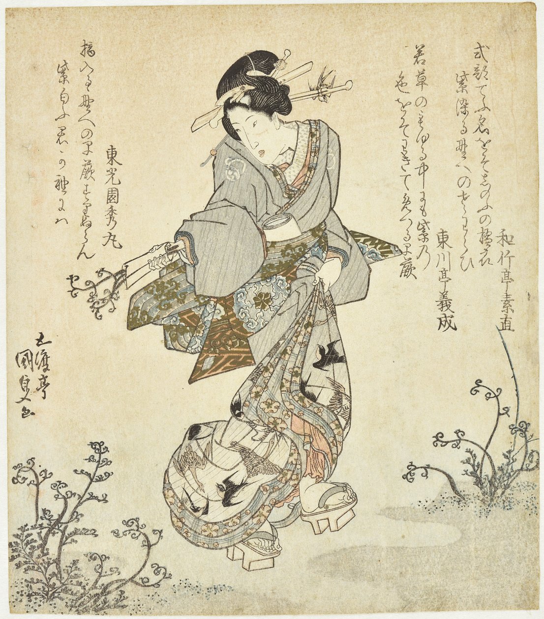 Vrouw die varens oogst door Utagawa Kunisada