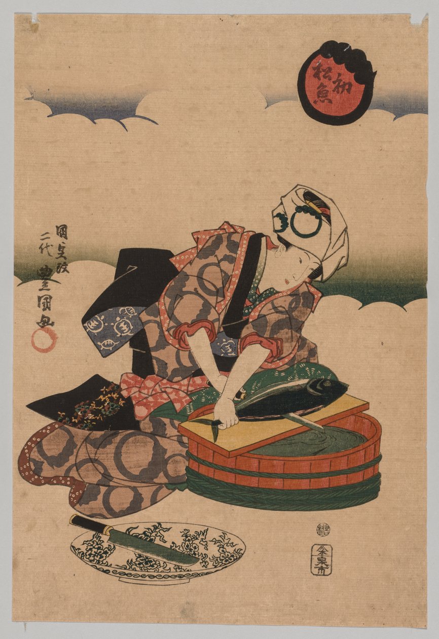 Bonita voorbereiden door Utagawa Kunisada