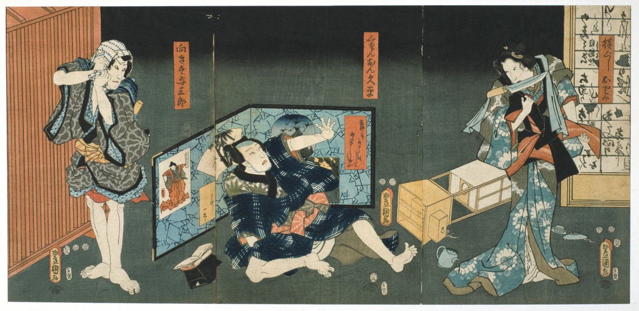 Theaterscène, 1844 door Utagawa Kunisada