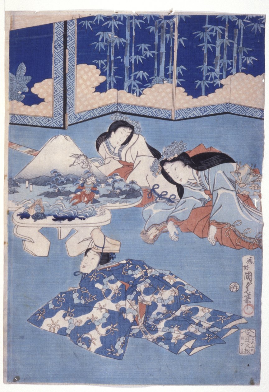 Lente verwelkomen met een bloemenbijeenkomst (Hana Soroi Haru No Taimen) door Utagawa Kunisada II
