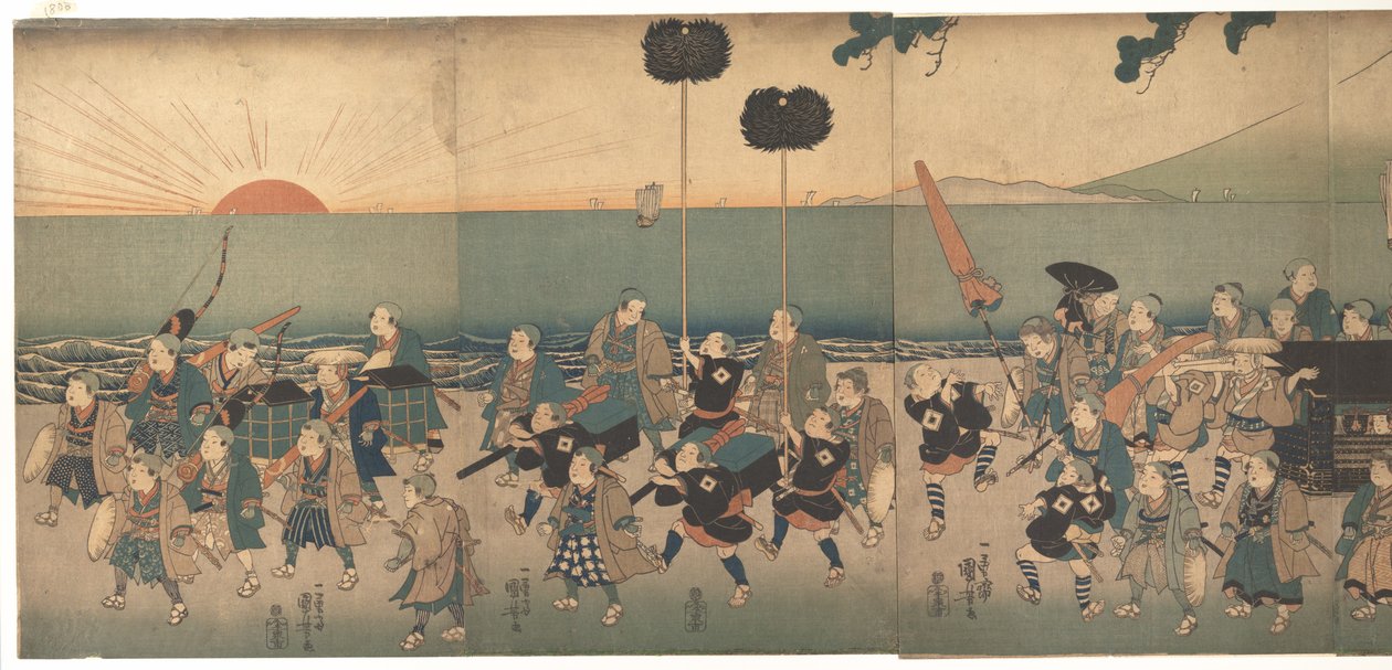 Jongens die een daimyō-optocht naspelen door Utagawa Kuniyoshi