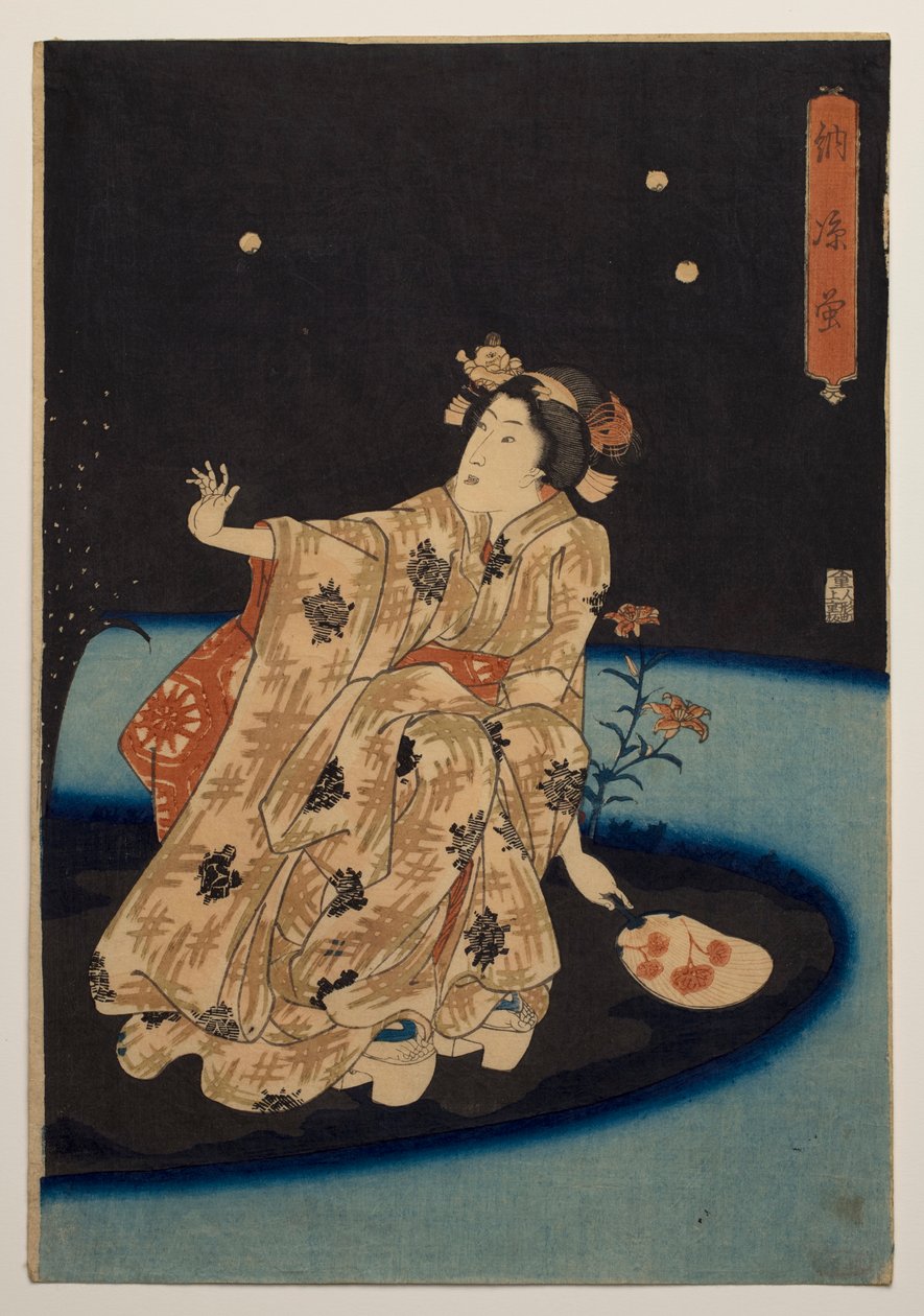 Vuurvliegjes vangen in de koelte van de avond door Utagawa Kuniyoshi