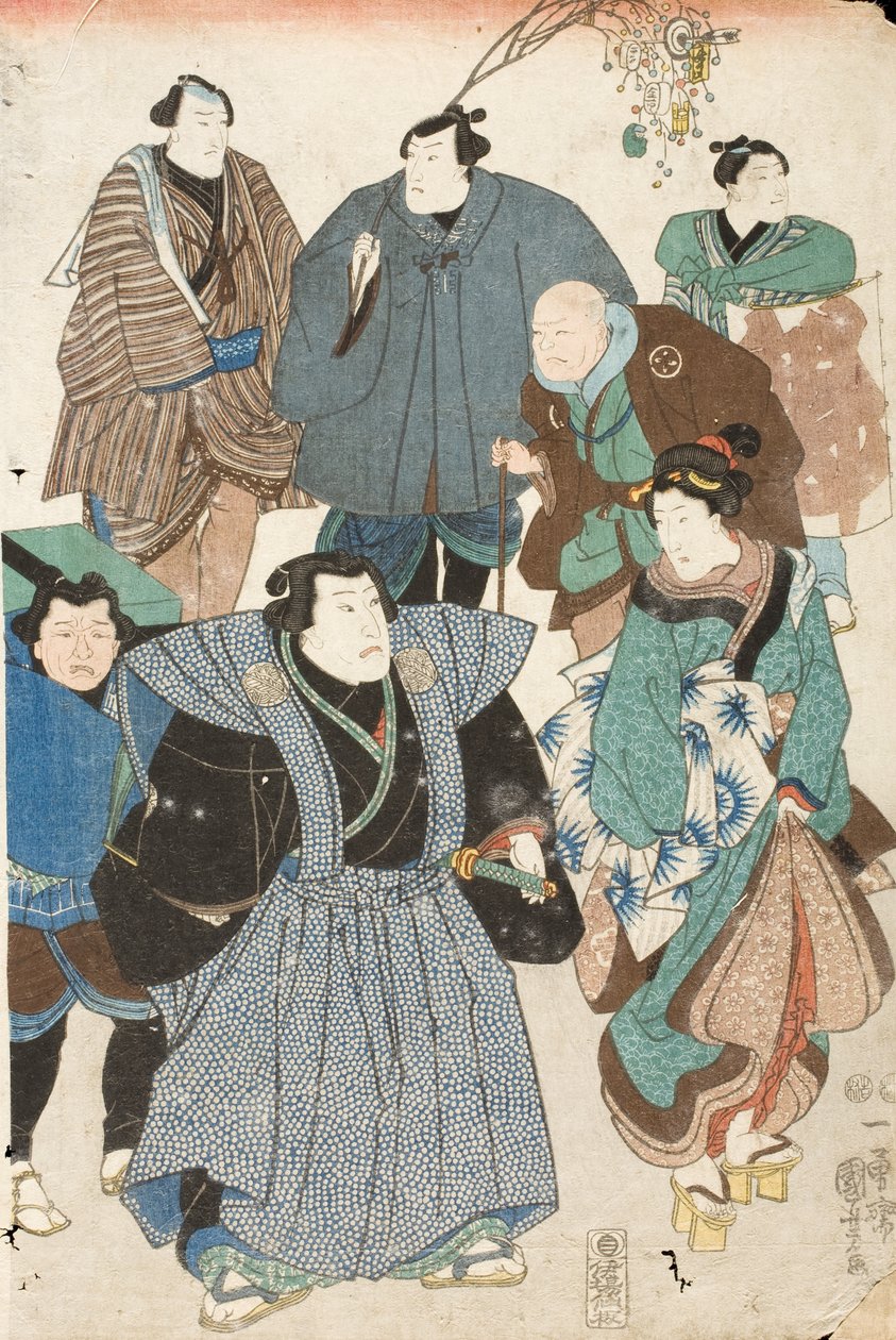 Viering van de lente (kabuki-acteurs vermomd als straatmenigte) door Utagawa Kuniyoshi