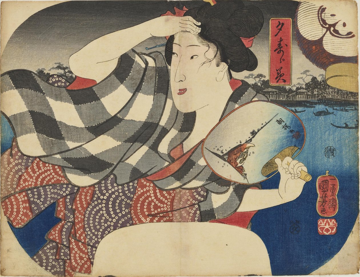 Genieten van de avondkoelte door Utagawa Kuniyoshi