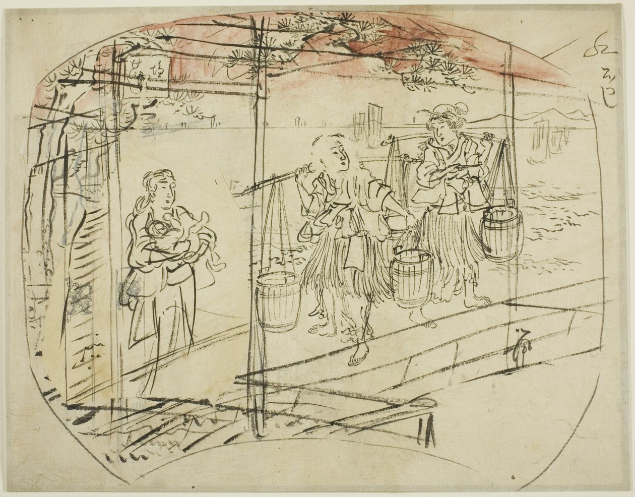 Zout water verzamelen op het strand door Utagawa Kuniyoshi