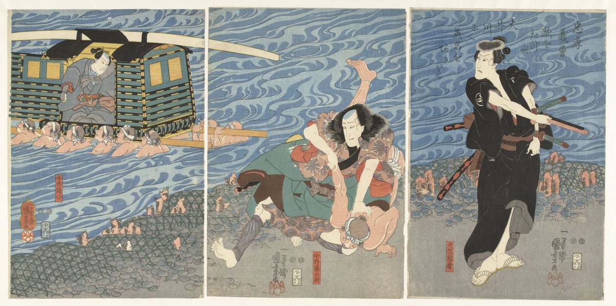 Gevecht langs de oever van de Oi rivier door Utagawa Kuniyoshi