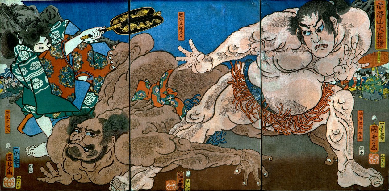 Groot Sumo-toernooi op de berg Akazawa (Akazawayama ōzumō) door Utagawa Kuniyoshi