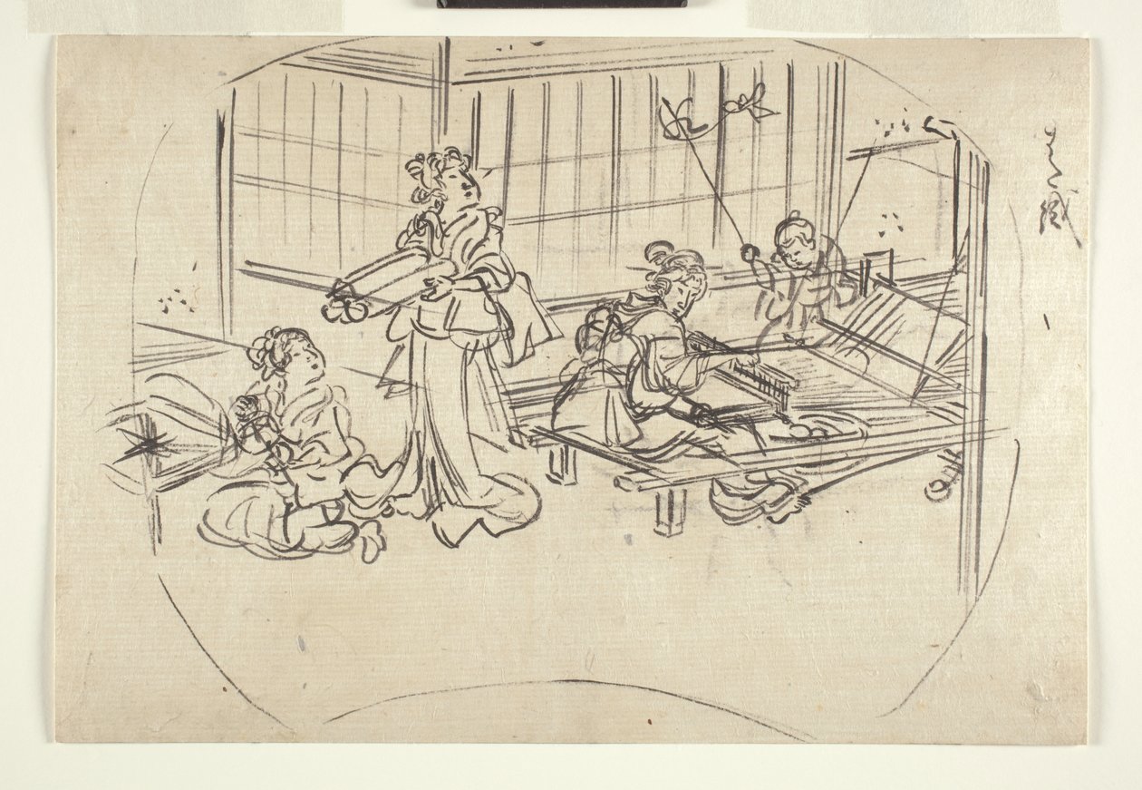Hataori (weven op een weefgetouw) door Utagawa Kuniyoshi